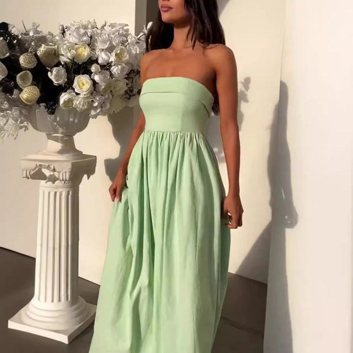 Kvinnors eleganta bustier maxiklänning med flödande kjol-Eva Jonsson