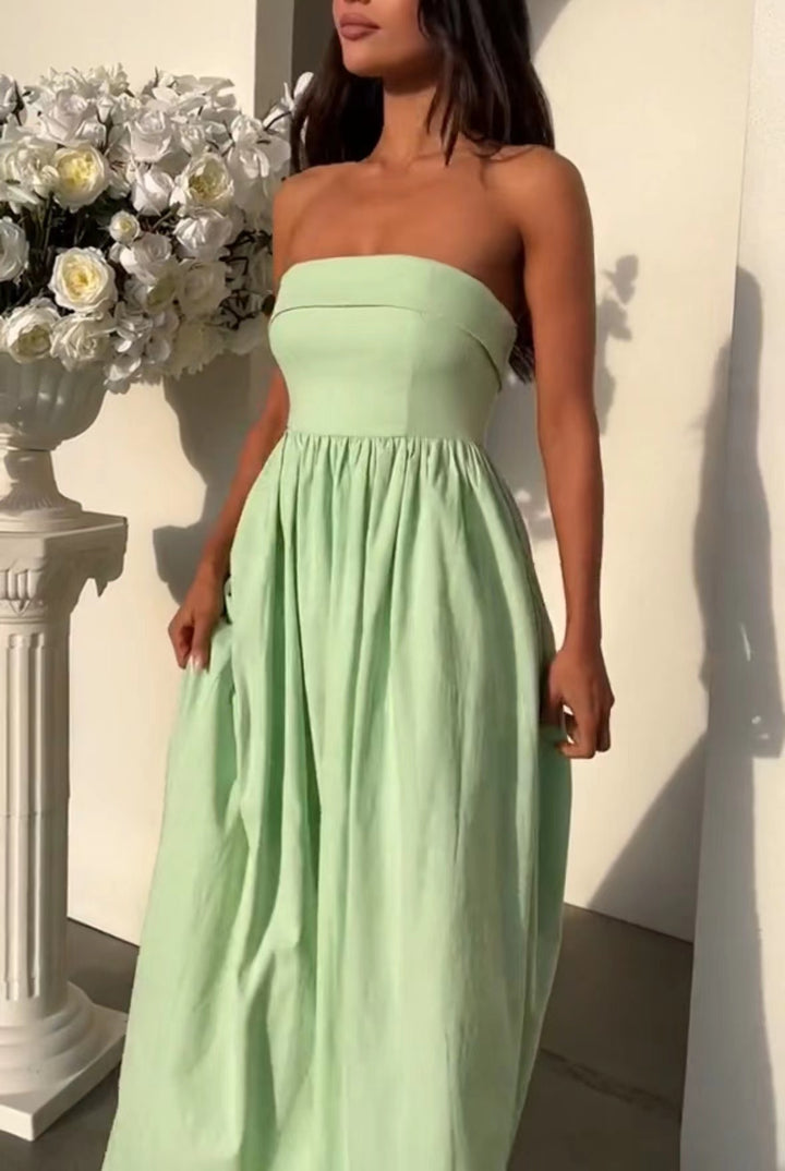 Kvinnors eleganta bustier maxiklänning med flödande kjol-Eva Jonsson