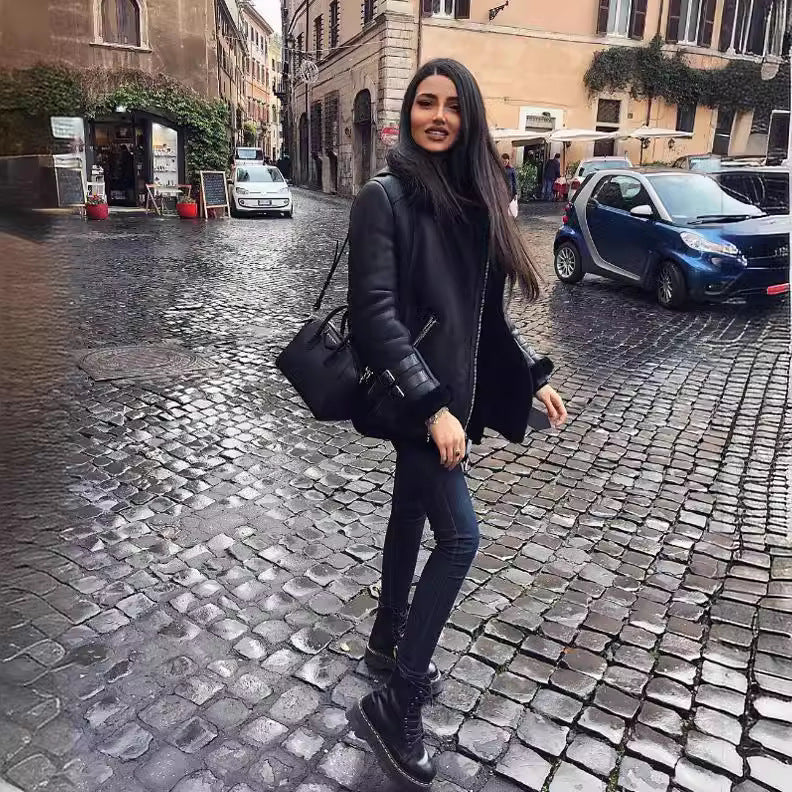 Kvinnors eleganta faux läderjacka med avtagbar foder Mirla-Eva Jonsson