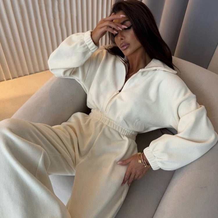 Kvinnors eleganta fleece jumpsuit med hög krage och elastisk midja Mirla-Eva Jonsson