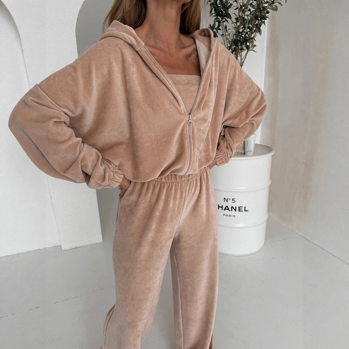 Kvinnors eleganta fleece loungewear-set med lös topp och bekväma byxor Mirla-Eva Jonsson