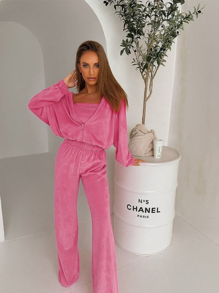 Kvinnors eleganta fleece loungewear-set med lös topp och bekväma byxor Mirla-Eva Jonsson