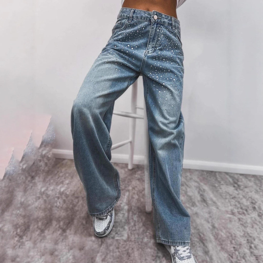 Kvinnors eleganta högmidjade jeans med glittrande detaljer Mirla-Eva Jonsson