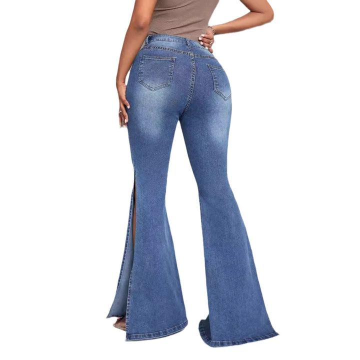 Kvinnors eleganta högmidjade utsvängda jeans med sidslitsar Mirla-Eva Jonsson