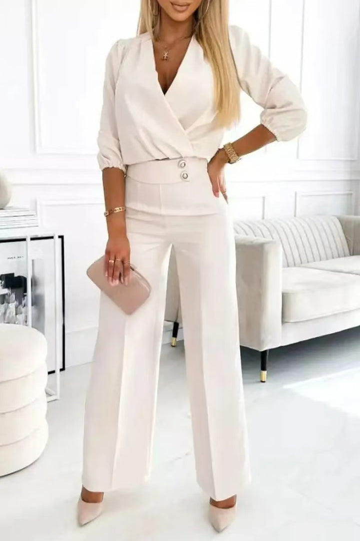 Kvinnors eleganta jumpsuit med omslagstopp och hög midja ben Mirla-Eva Jonsson