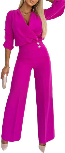 Kvinnors eleganta jumpsuit med omslagstopp och hög midja ben Mirla-Eva Jonsson