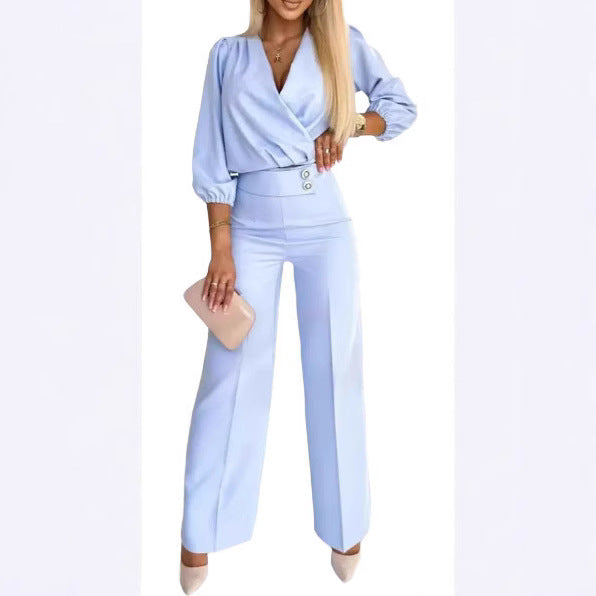 Kvinnors eleganta jumpsuit med omslagstopp och hög midja ben Mirla-Eva Jonsson