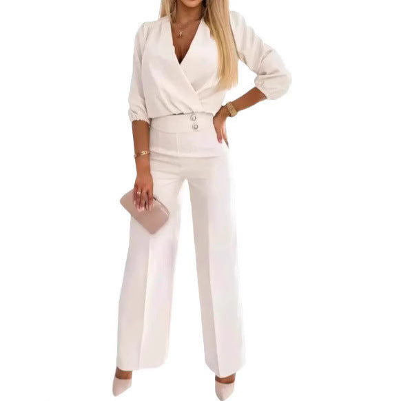 Kvinnors eleganta jumpsuit med omslagstopp och hög midja ben Mirla-Eva Jonsson