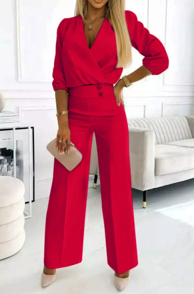 Kvinnors eleganta jumpsuit med omslagstopp och hög midja ben Mirla-Eva Jonsson