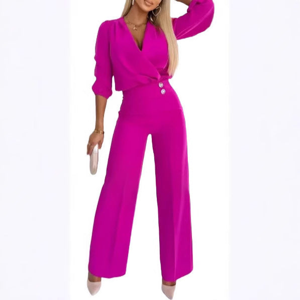 Kvinnors eleganta jumpsuit med omslagstopp och hög midja ben Mirla-Eva Jonsson