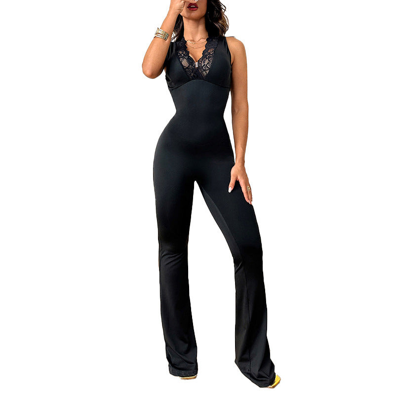 Kvinnors eleganta jumpsuit med spetsdetaljer och utsvängd ben Mirla-Eva Jonsson