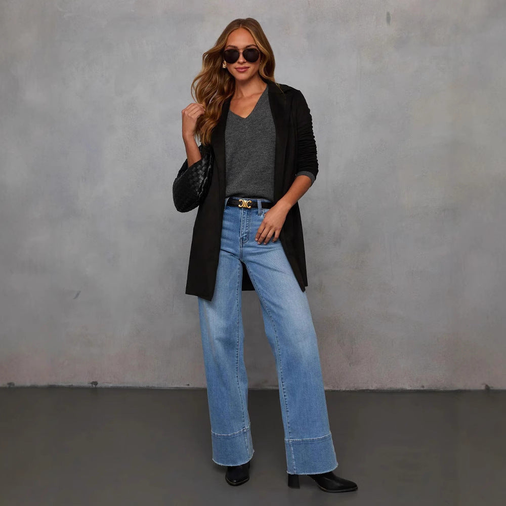 Kvinnors eleganta lång blazer gjord av mockaimitation Mirla-Eva Jonsson