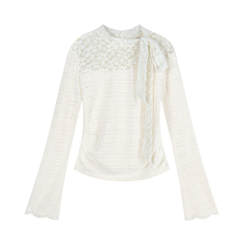 Kvinnors eleganta långärmad blus med spets- och rosett detaljer Mirla-Eva Jonsson