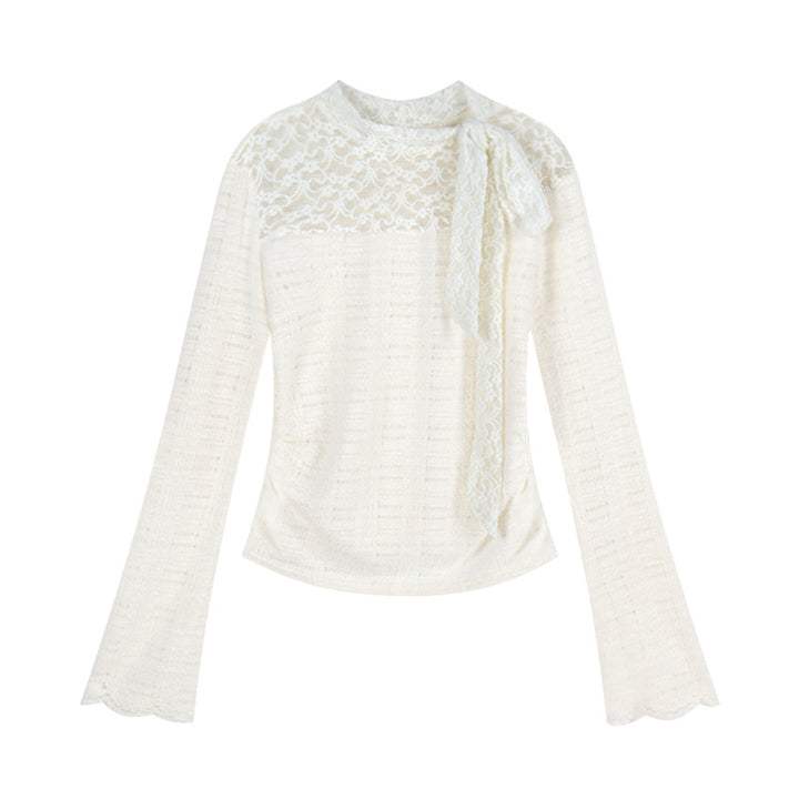 Kvinnors eleganta långärmad blus med spets- och rosett detaljer Mirla-Eva Jonsson