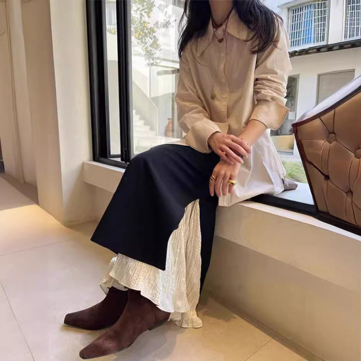 Kvinnors eleganta maxikjol med sidoklyftor och lagerlook Mirla-Eva Jonsson