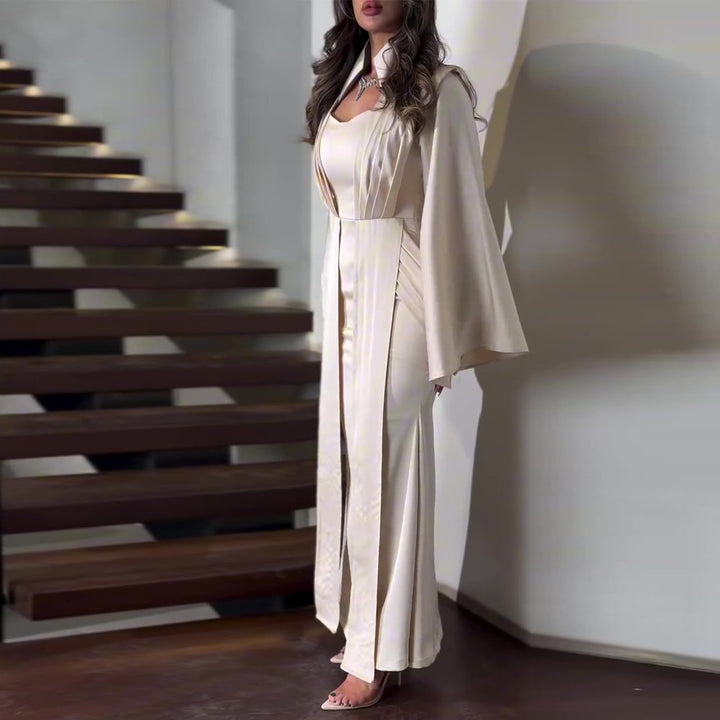 Kvinnors eleganta maxiklänning med chic midjeskärning och lyxig satinkant-Eva Jonsson