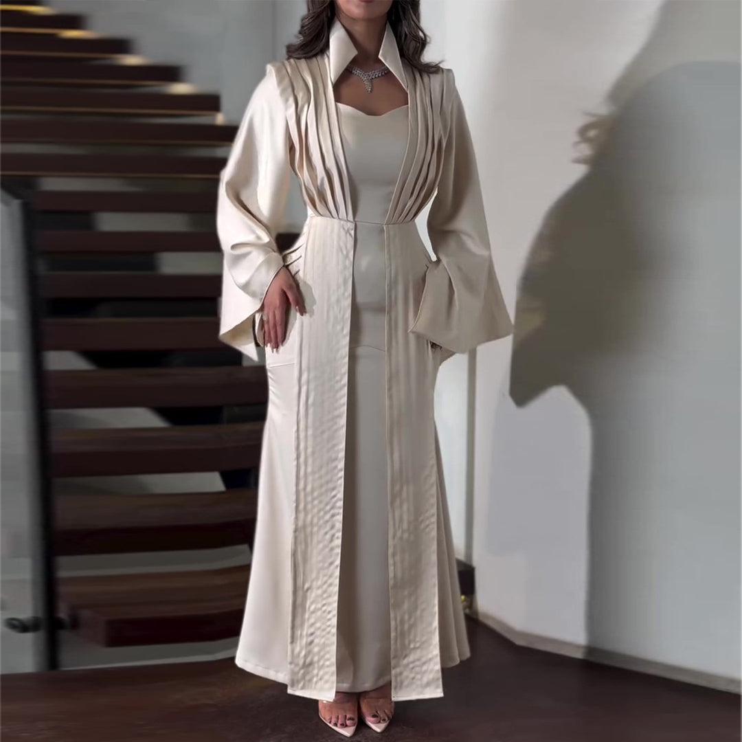 Kvinnors eleganta maxiklänning med chic midjeskärning och lyxig satinkant-Eva Jonsson