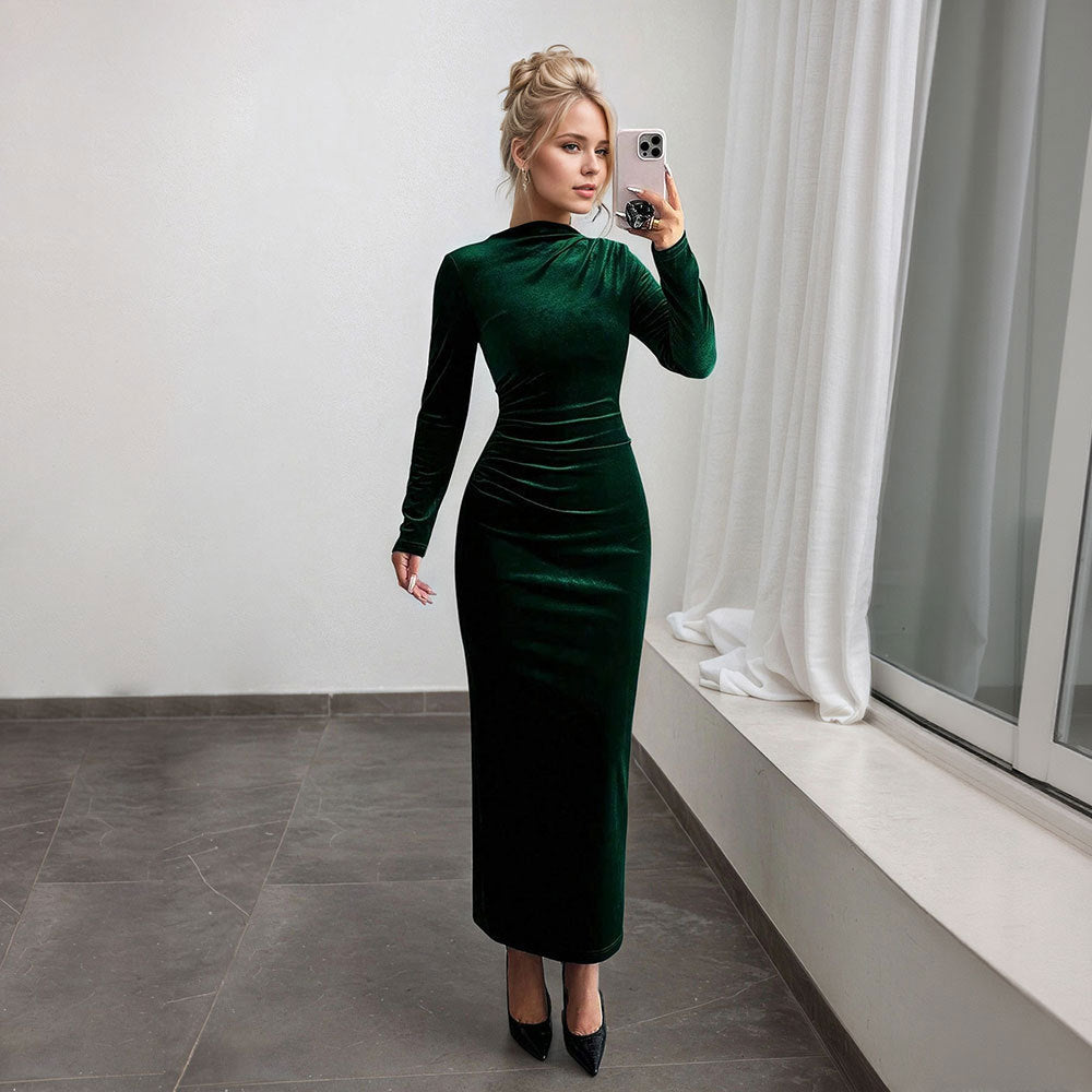 Kvinnors eleganta maxiklänning med långa ärmar och draperad design Mirla-Eva Jonsson
