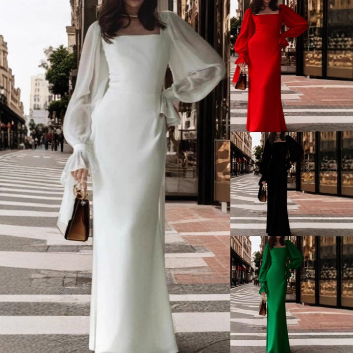 Kvinnors eleganta maxiklänning med puffärmar och fyrkantig halsringning Mirla-Eva Jonsson