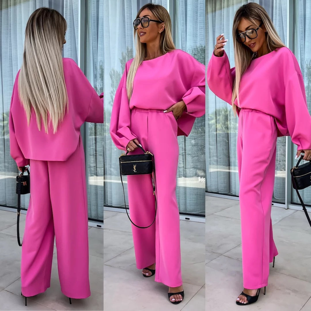 Kvinnors eleganta och moderna tvådelade set med lös passform top och palazzo byxor Eva Jonsson-Eva Jonsson
