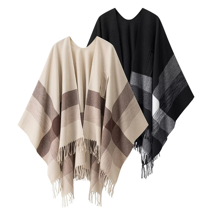 Kvinnors eleganta och mysiga poncho med modernt mönster Mirla-Eva Jonsson