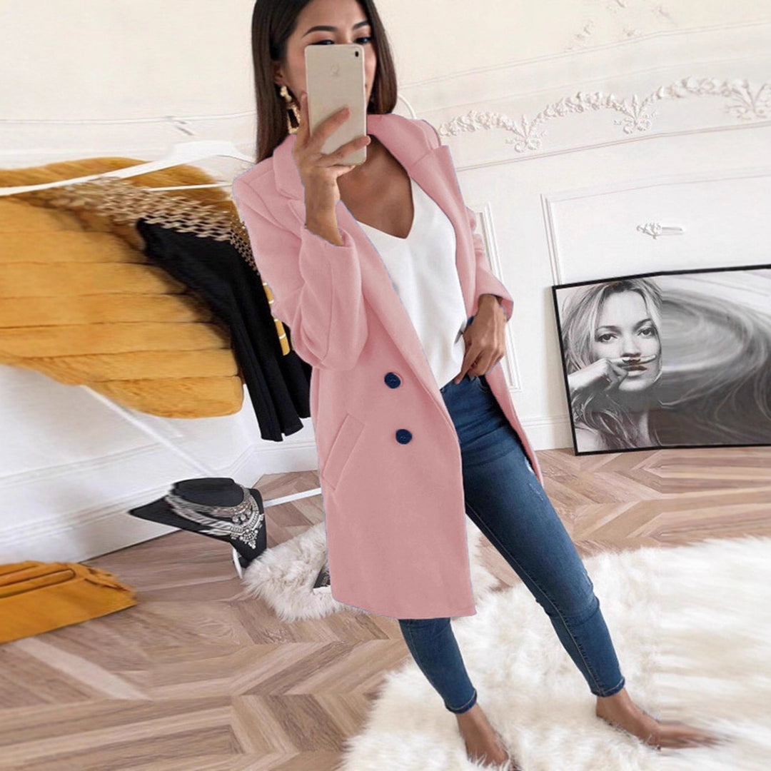 Kvinnors eleganta och varma långa blazer med dubbel knappslå Mirla-Eva Jonsson