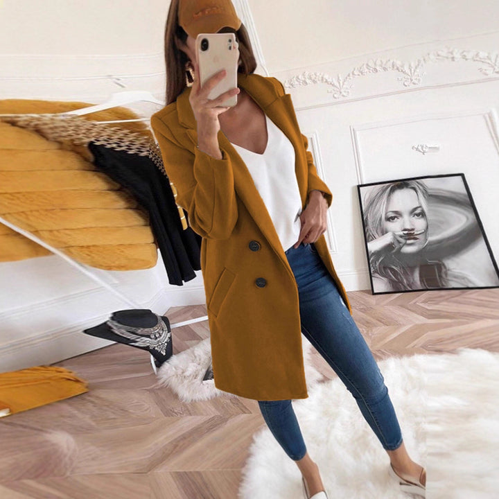 Kvinnors eleganta och varma långa blazer med dubbel knappslå Mirla-Eva Jonsson