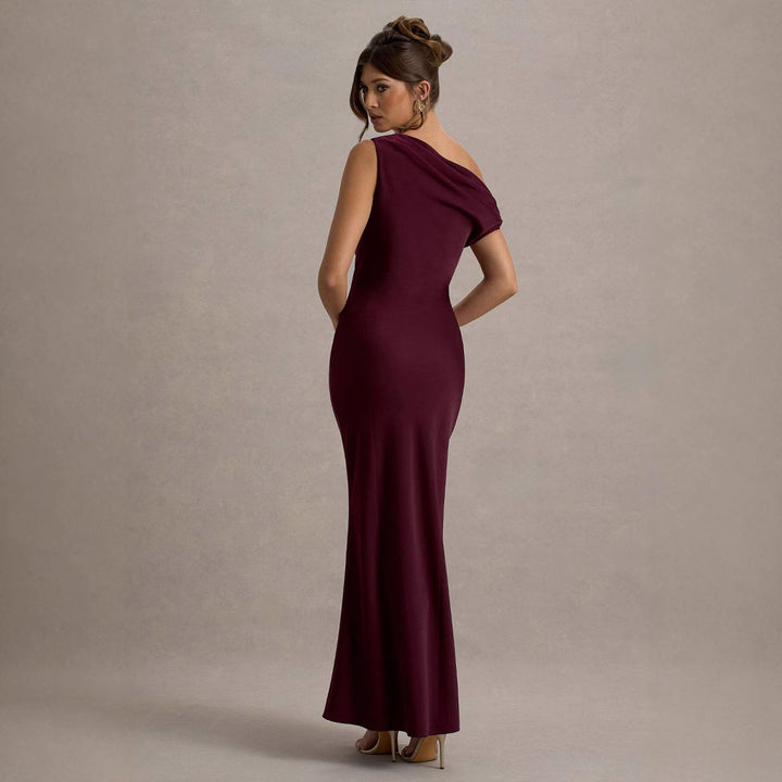 Kvinnors eleganta, off-shoulder maxi-klänning med svävande passform och volanger Mirla-Eva Jonsson