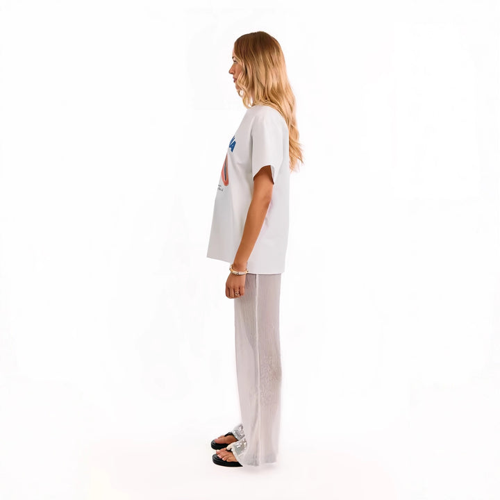 Kvinnors eleganta paljettbyxor med transparent chiffon och vid skärning Mirla-Eva Jonsson