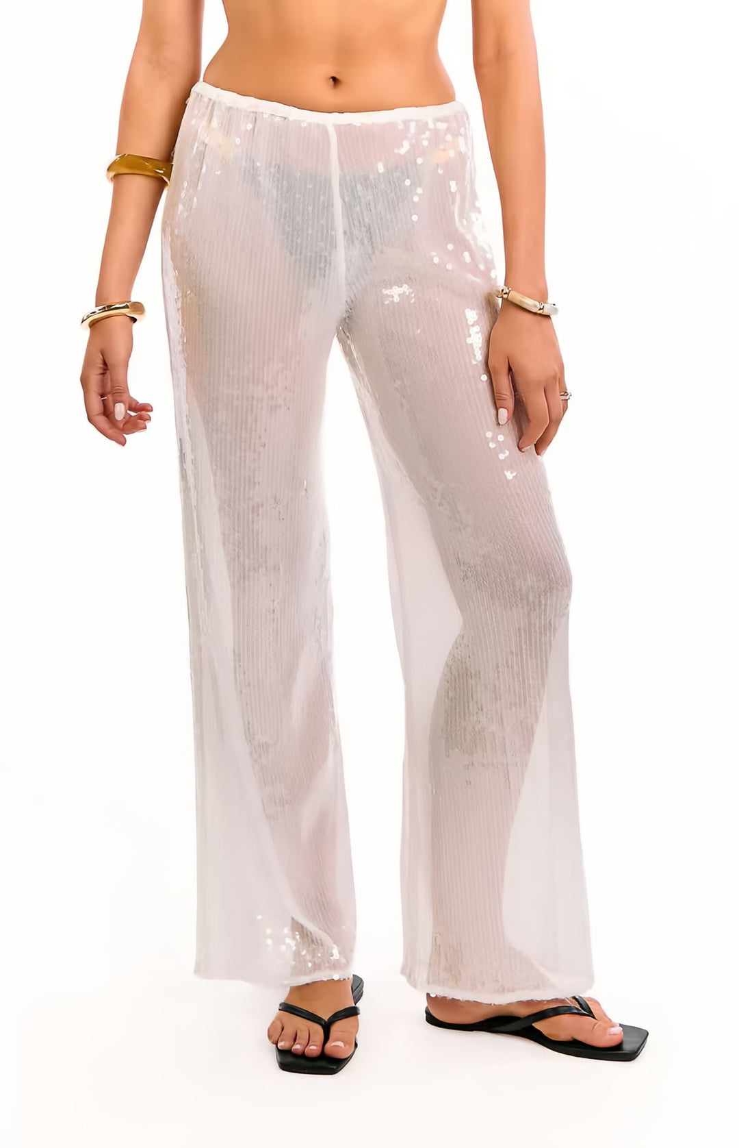 Kvinnors eleganta paljettbyxor med transparent chiffon och vid skärning Mirla-Eva Jonsson