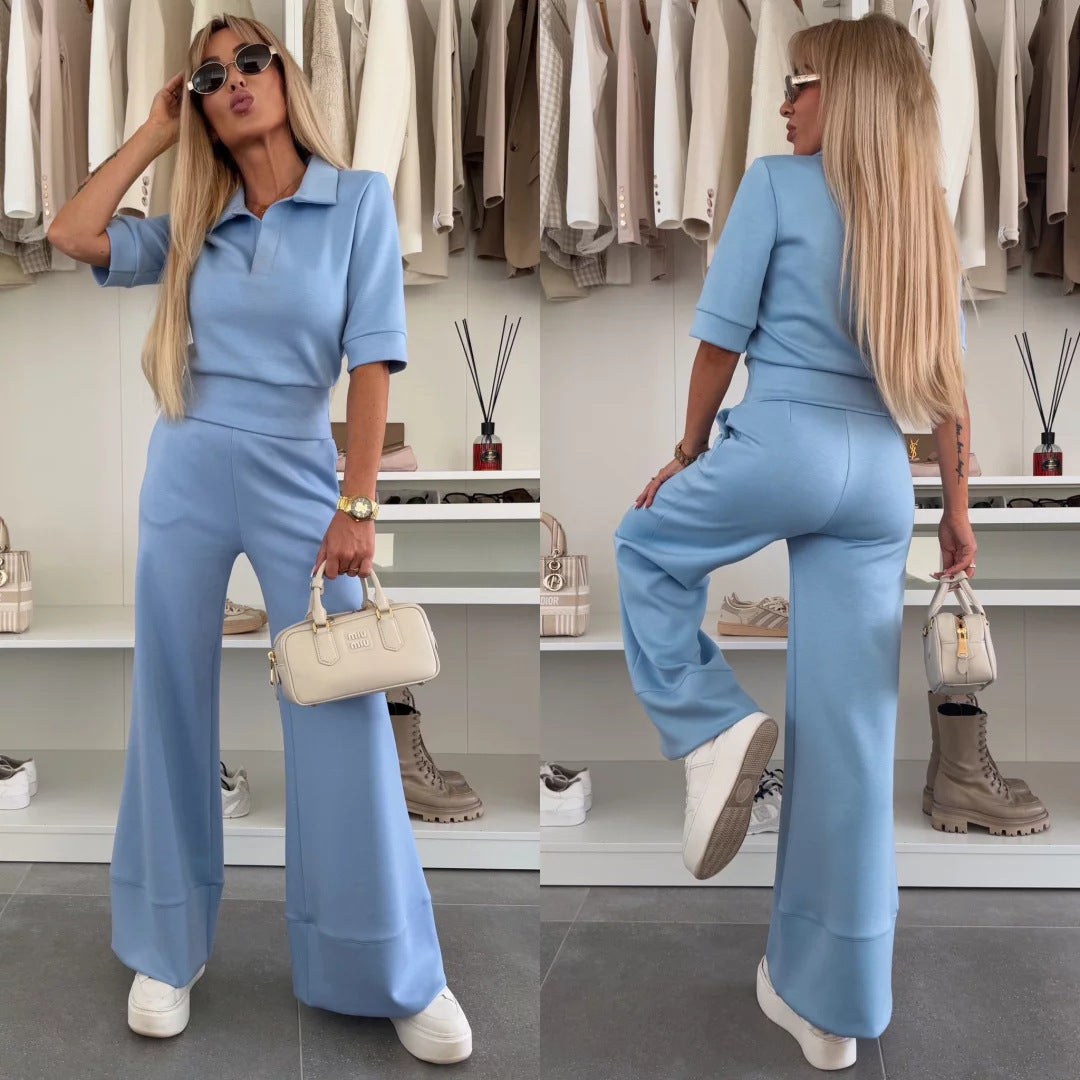 Kvinnors eleganta polo topp och vida byxor set Mirla-Eva Jonsson