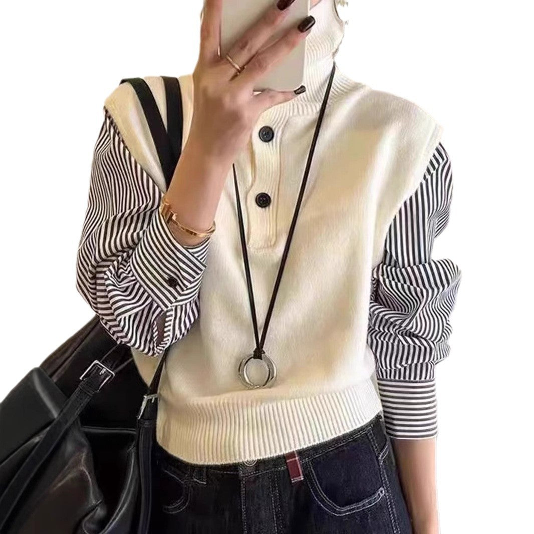 Kvinnors eleganta pullover med hög krage och knappr detaljer Mirla-Eva Jonsson