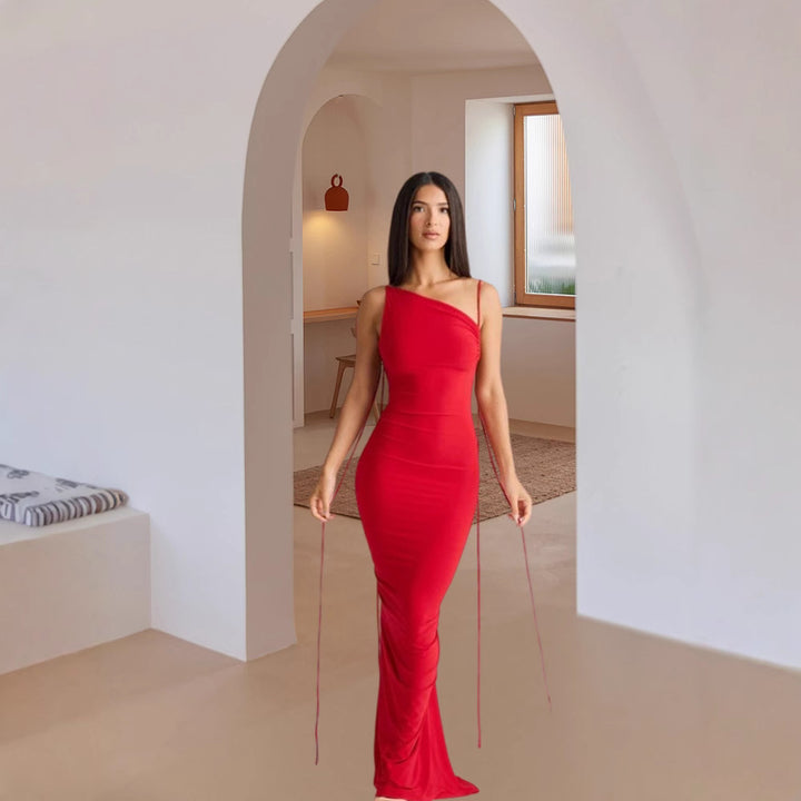 Kvinnors eleganta rygglös maxiklänning med raffinerade band Mirla-Eva Jonsson