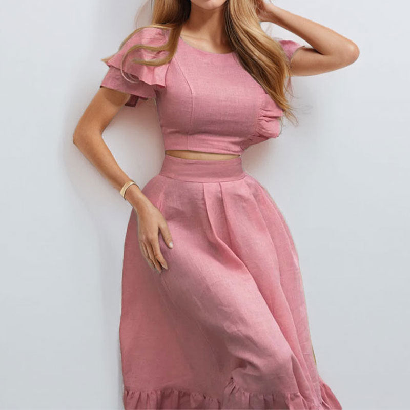 Kvinnors eleganta salvia set med volangkant Mirla-Eva Jonsson