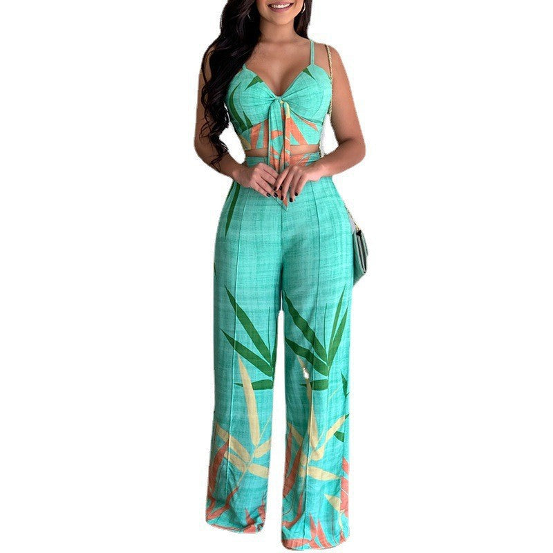 Kvinnors eleganta set med kombination av crop top och vida byxor Mirla-Eva Jonsson