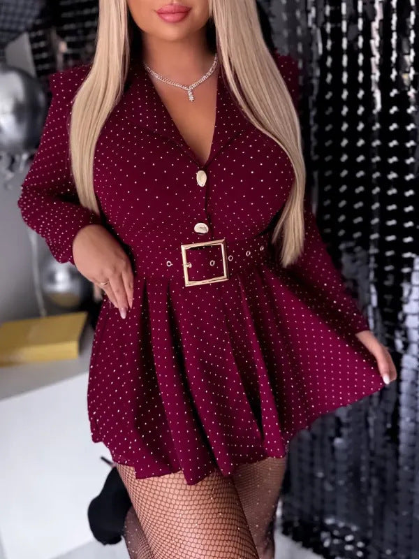 Kvinnors eleganta skjortklänning med bälte och prickmönster Mirla-Eva Jonsson