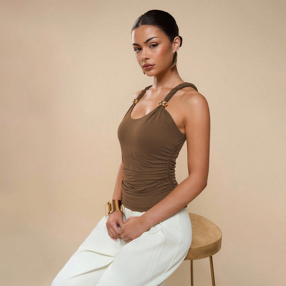 Kvinnors eleganta spaghetti strap topp med sofistikerade knutdetaljer och elastisk midja Mirla-Eva Jonsson
