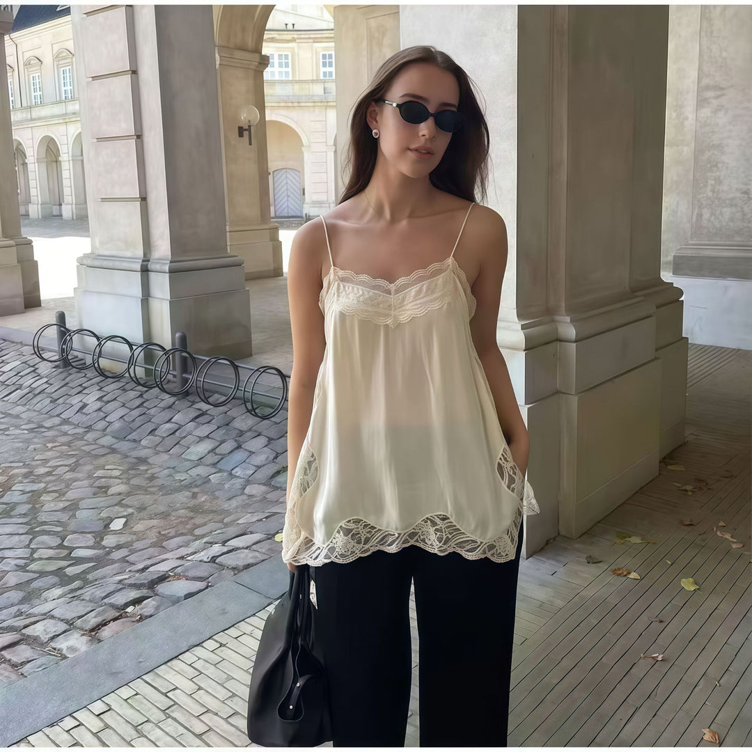 Kvinnors eleganta spets topp med fina remmar Mirla-Eva Jonsson