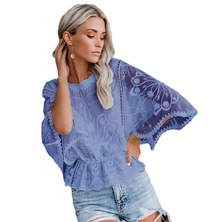 Kvinnors eleganta spetsblus med voluminösa ärmar Mirla-Eva Jonsson