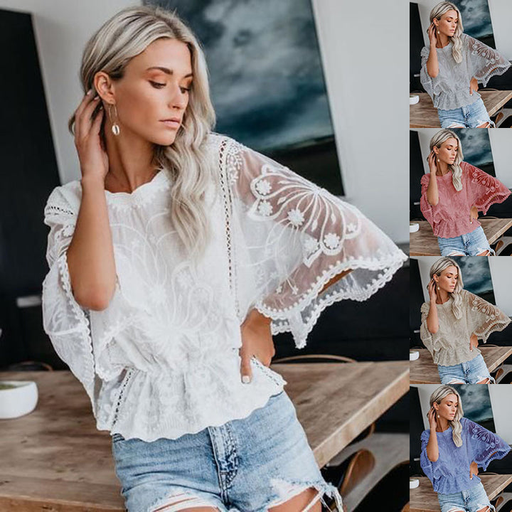 Kvinnors eleganta spetsblus med voluminösa ärmar Mirla-Eva Jonsson