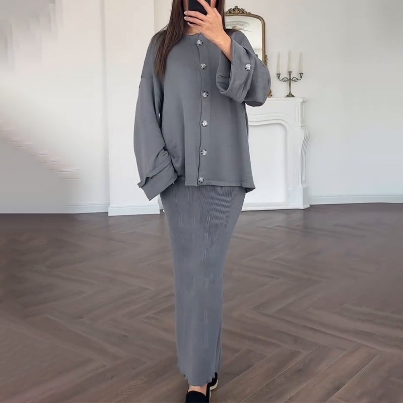 Kvinnors eleganta stickade klänning med matchande cardigan wrap Mirla-Eva Jonsson