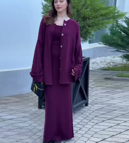 Kvinnors eleganta stickade klänning med matchande cardigan wrap Mirla-Eva Jonsson
