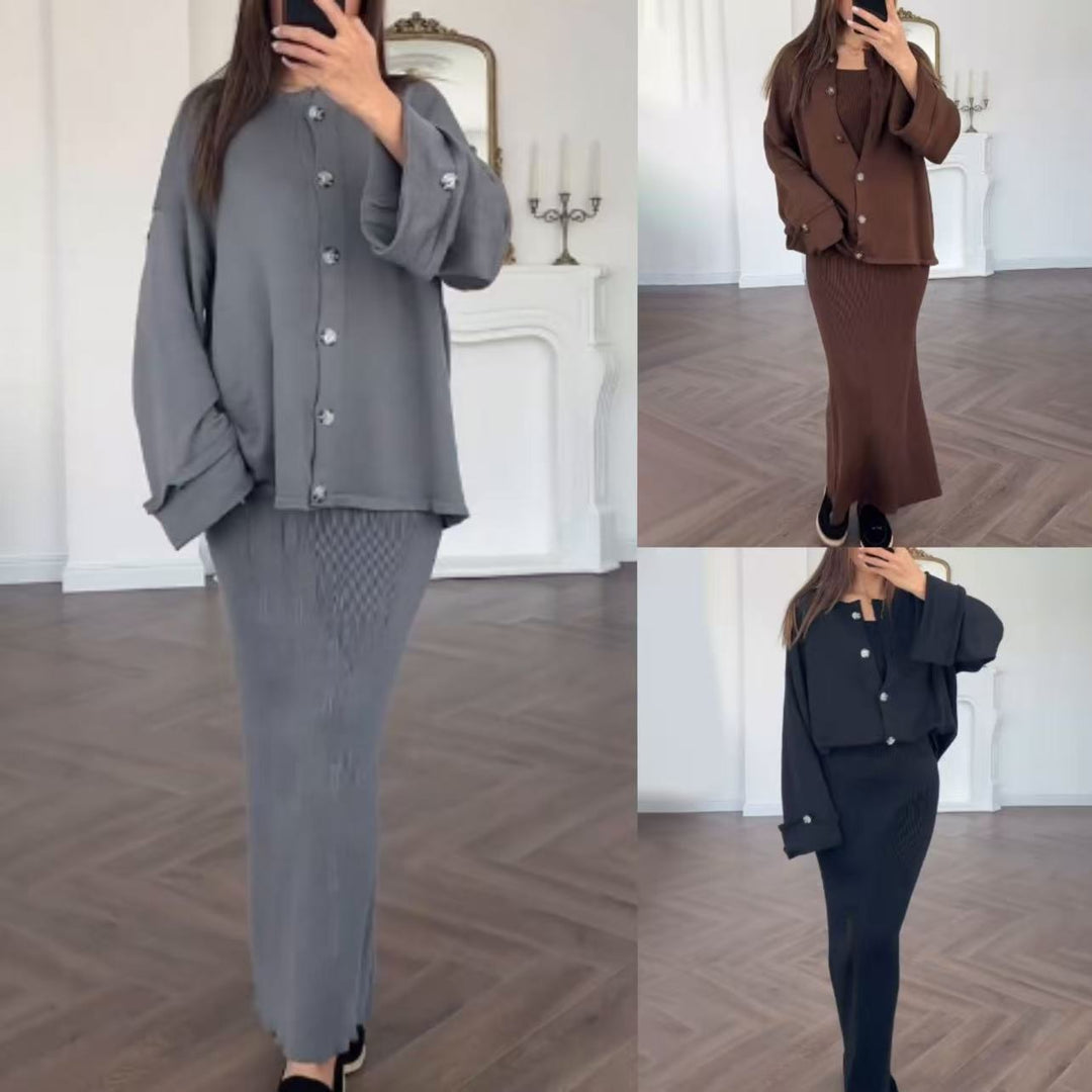 Kvinnors eleganta stickade klänning med matchande cardigan wrap Mirla-Eva Jonsson