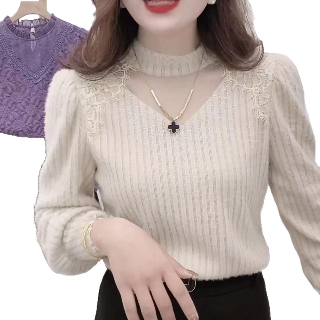 Kvinnors eleganta stickade topp med transparenta insättningar och fina ribbdetaljer Mirla-Eva Jonsson