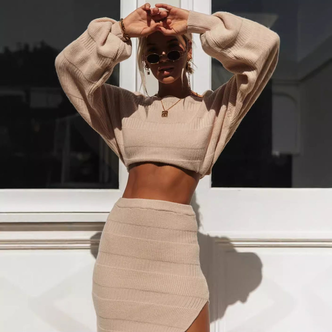 Kvinnors eleganta tvådelade set med bred kort topp och figurnära kjol Mirla-Eva Jonsson