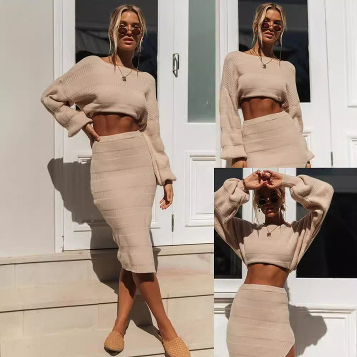 Kvinnors eleganta tvådelade set med bred kort topp och figurnära kjol Mirla-Eva Jonsson