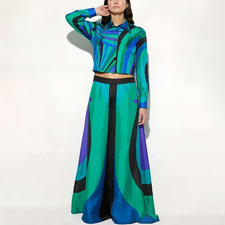 Kvinnors eleganta tvådelade set med crop top och maxikjolar Mirla-Eva Jonsson