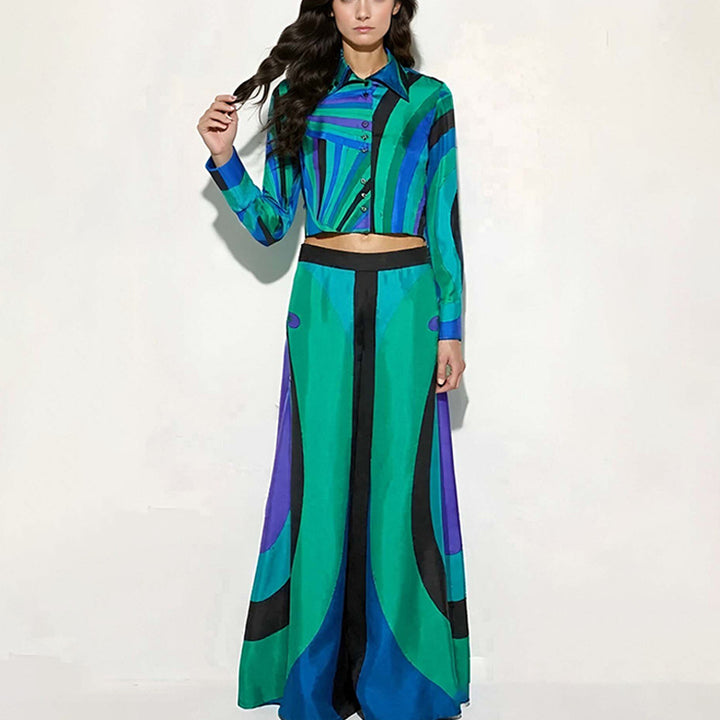 Kvinnors eleganta tvådelade set med crop top och maxikjolar Mirla-Eva Jonsson