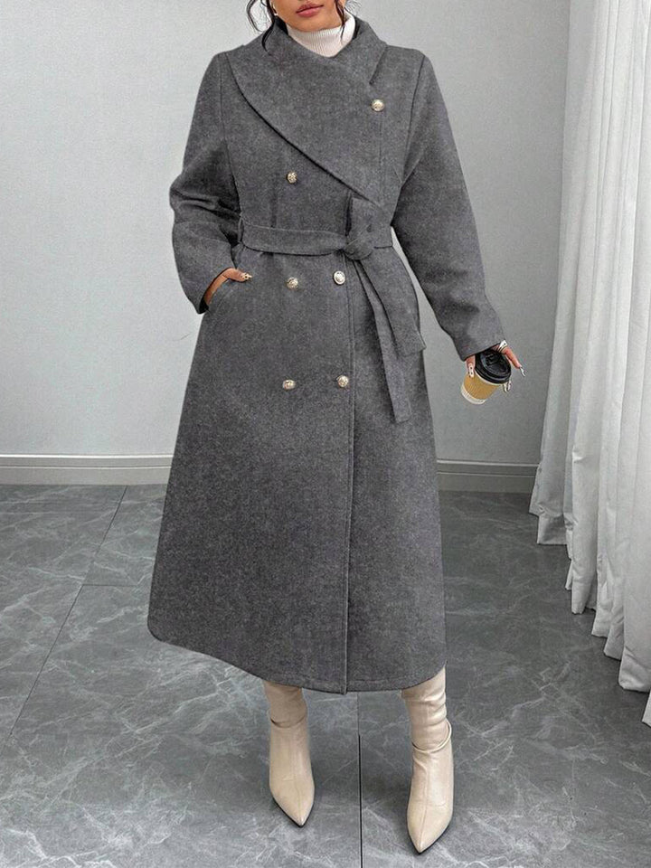 Kvinnors eleganta värmande ullrock med dubbel knappslå och bälte Mirla-Eva Jonsson