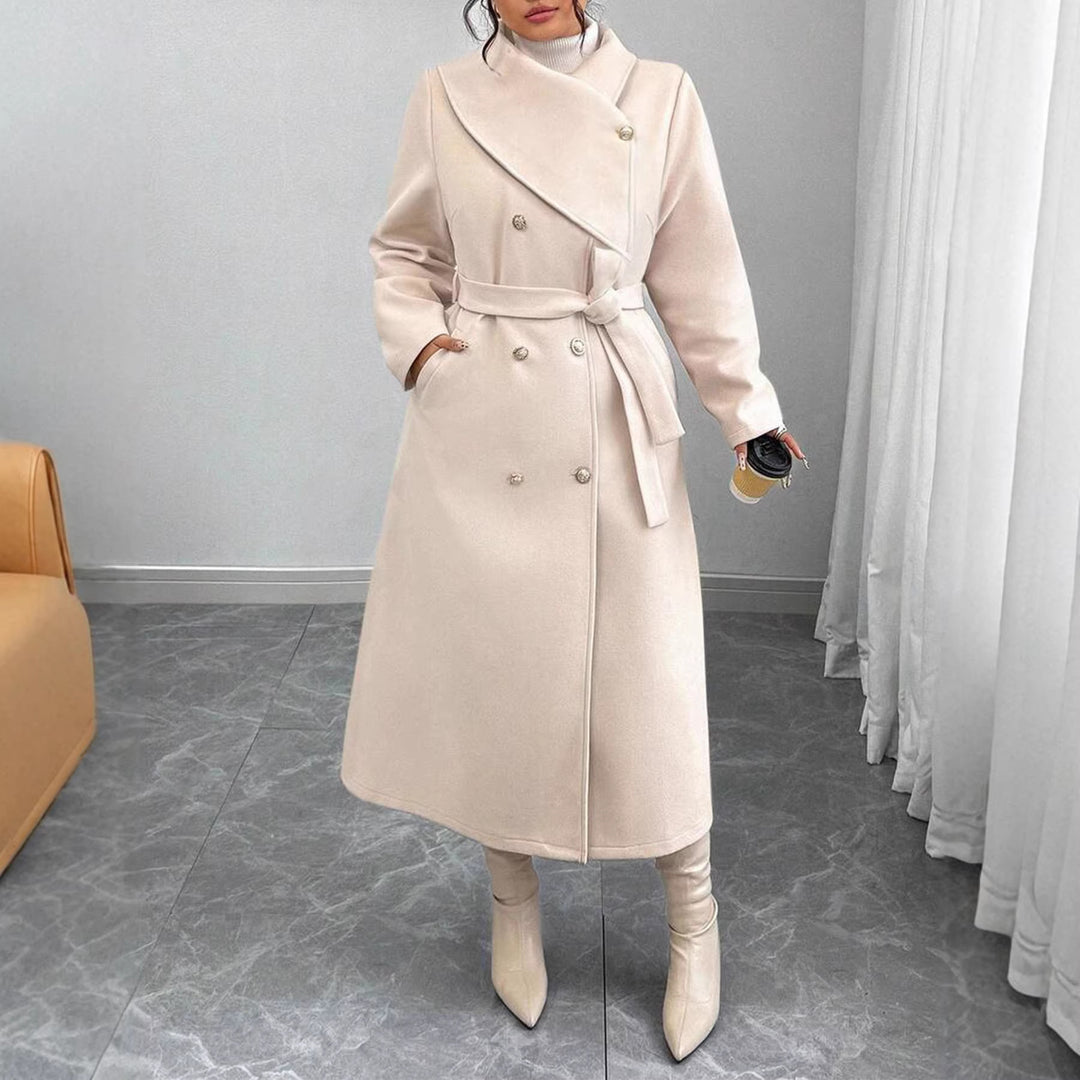 Kvinnors eleganta värmande ullrock med dubbel knappslå och bälte Mirla-Eva Jonsson